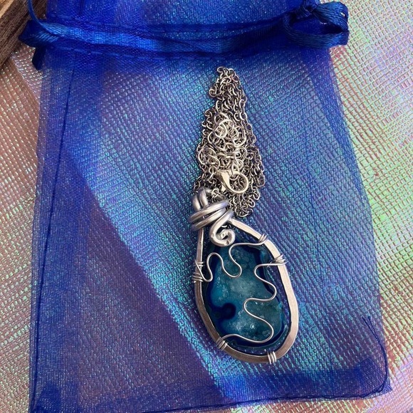 Wire Wrapped Blue Crystal Necklace - Picture 1 of 4